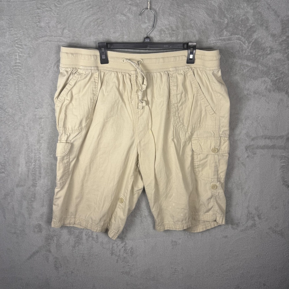 Woman Within Shorts Womens 20W Beige‎ Cargo Elastic Waist Drawstring Cotton